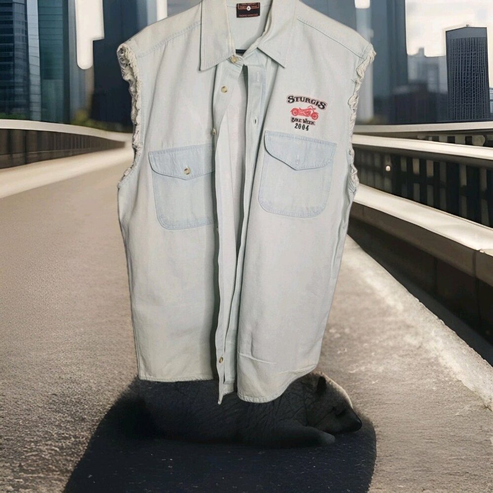 VTG Sturgis 2004 Bike Rally Denim Sleeveless Shirt Vest Men’s XL